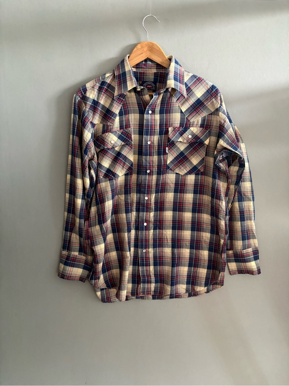 Vintage LEVI'S Strauss Pearl Snaps WESTERN Plaid SHIRT Large MEN